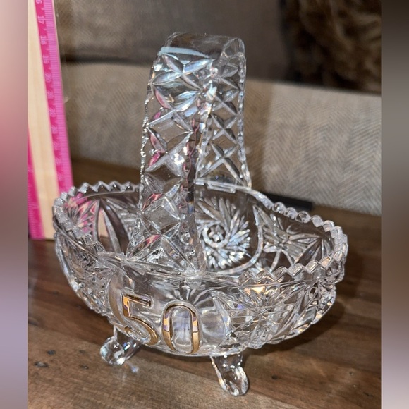 Enesco Other - VTG 5” Crystal decor Small Footed Heavy Basket / Candy Bowl 50th Wed Anniversary